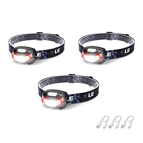 Product Cover LED Rechargeable Headlamp Flashlights, Headlight with 5 Modes, Adjustable and Lightweight for Kids and Adults, Perfect for Hands Free Running, Camping, Hiking and More, USB Cable Included, Pack of 3