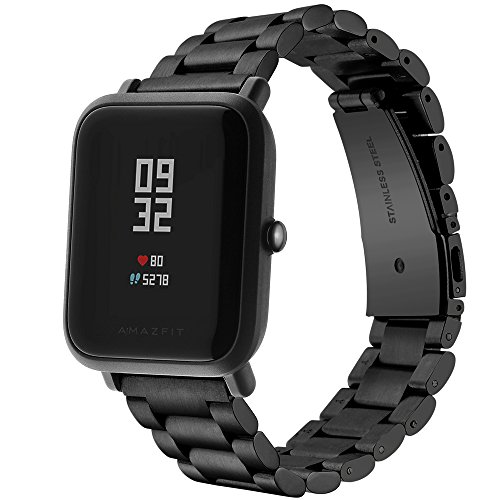 Product Cover Aresh Compatible with Amazfit Bip Band, 20mm Galaxy Active2 40mm 44mm Stainless Steel Band for Amazfit Bip Galaxy Active 2 40mm 44mm Smartwatch(Black)