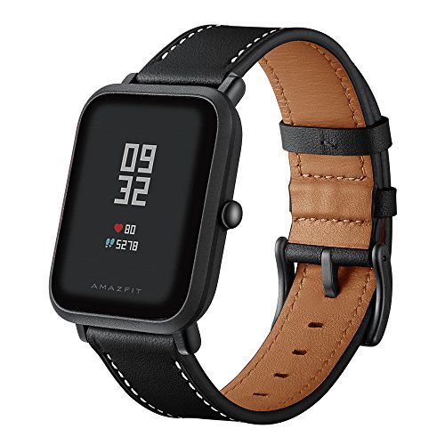 Product Cover Kartice Compatible with Amazfit Bip Band,Amazfit Bip Bands Leather Strap Replacement Buckle Strap Wrist Band for Amazfit Bip Smartwatch.(Black)