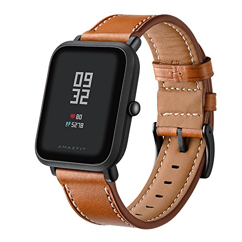 Product Cover Kartice Compatible with Amazfit Bip Band,Amazfit Bip Bands Leather Strap Replacement Buckle Strap Wrist Band for Amazfit Bip Smartwatch.(Brown)