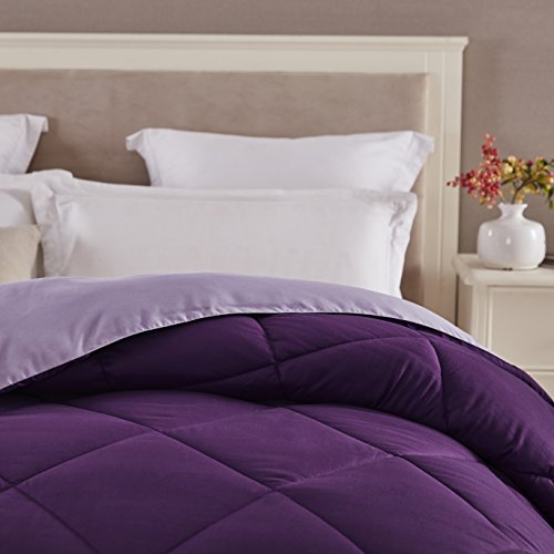 Product Cover Seward Park Solid, Reversible Color Microfiber Comforter, Hypoallergenic Plush Microfiber Fill, Duvet Insert or Stand-Alone Comforter, Fall/Winter Blanket, Twin Extra Long, Plum/Purple