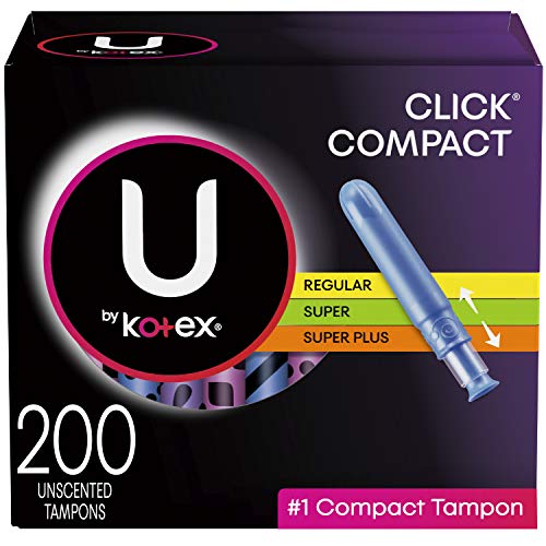 Product Cover U by Kotex Click Compact Tampons, Multipack, Regular/Super/Super Plus Absorbency, 200 Count (4 Boxes of 50)