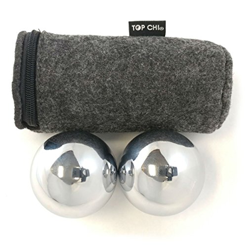 Product Cover Top Chi Large 2 Inch Weighted Baoding Balls with Carry Pouch. Non-Chiming Chinese Health Balls for Hand Therapy, Exercise, and Stress Relief