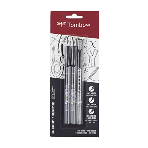 Product Cover Tombow 62039 Fudenosuke Brush Pens, 3-Pack. Soft, Hard, and Twin Tip Markers for Calligraphy and Art Drawings