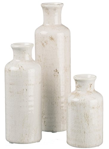 Product Cover Sullivans Small White Vase Set (Ceramic), Rustic Home Decor, Distressed White, Set of 3 Vases (CM2333).