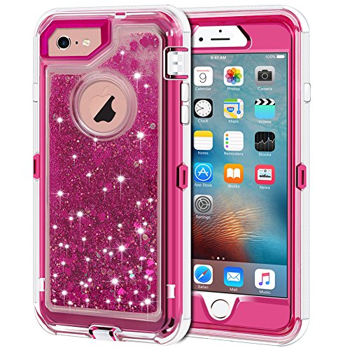 Product Cover iPhone 6S Plus Case, iPhone 6 Plus Case, Anuck 3 in 1 Hybrid Heavy Duty Defender Case Sparkly Floating Liquid Glitter Protective Hard Shell Shockproof TPU Cover for iPhone 6 Plus/6S Plus - Rose Red