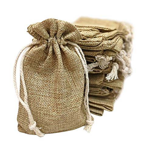 Product Cover 50 Small Burlap Bags with Drawstring, 4x6 Inch Rustic Gift Bag Bulk Pack - Wedding Party Favors, Jewelry and Treat Pouches