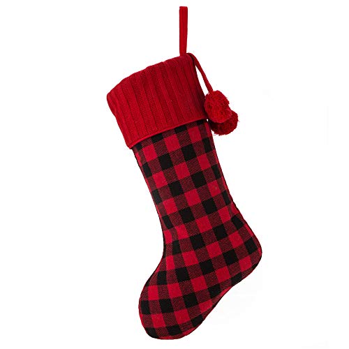 Product Cover SANNO 18 inch Plaid Christmas Stocking,Large Bulk Buffalo Decoration Cable Knit Cuff Candy Bag Toy Holding Holiday Ornaments Holiday Xmas Party Decor