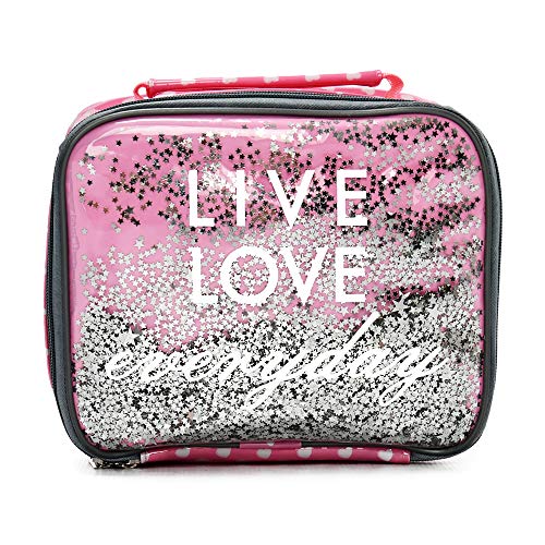 Product Cover Insulated Lunch Box For Kids, Girls Glitter Lunch Bag By Silverflye- Quality Lead Free Zipper, Stitching and Seams, Cute Girl Fashion Lunch Bag with Aluminum Insulation, Easy Cleaning, Pink Or Purple