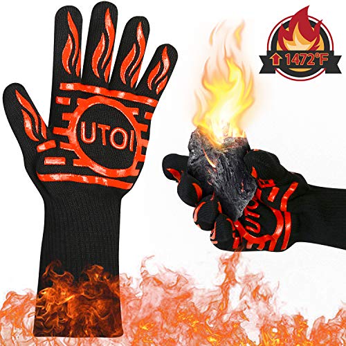 Product Cover UTOI BBQ Grill Gloves, 1472°F Heat Resistant Barbecue Gloves Oven Mitts for Kitchen Garden BBQ Grilling and Outdoor Cooking Campfire, EN407 Certified, 1 Pair 13 inch Long Extra Forearm Protection