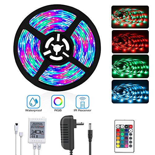 Product Cover DAYBETTER Led Strip Lights 16.4Ft/5M SMD 3528 RGB 300 LEDs Color Changing Kit Waterproof, LED Ribbon for Home/Kitchen Light Strips 12V Power Adapter Included for Bedroom, Party