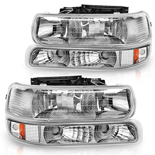 Product Cover For 99-02 Chevrolet Silverado 1500 2500/01-02 Chevy Silverado 1500HD 2500HD 3500HD / 00-06 Chevy Tahoe Suburban 1500 2500 Headlight Assembly Chrome Housing Headlamp with Bumper Lights(Not for GMC)