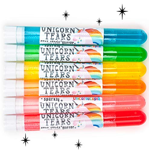 Product Cover Unicorn Tears Sparkly Sour Liquid Candy - 6 Unicorn Party Supplies - Party Favors for Kids - MADE IN THE USA - Rainbow Treats Gag Gift