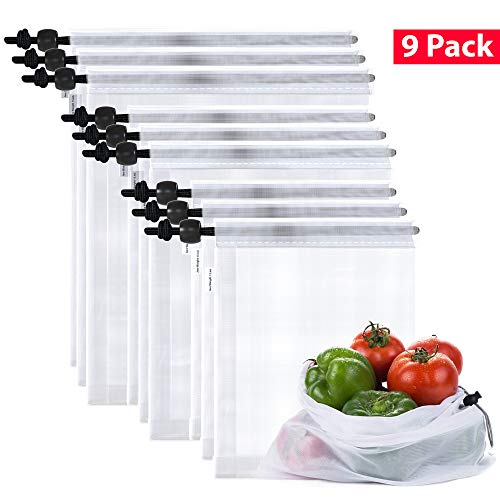 Product Cover Max K Reusable Mesh Produce Bags for Grocery and Food Storage, 9 Pack (3 x Small, 3 x Medium, 3 x Large)