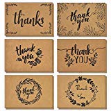 Product Cover 120 Thank You Cards with Brown Kraft Envelopes and Stickers - Elegant 6 Designs Kraft Paper Bulk Blank Notes for Wedding, Business, Formal, Baby Shower and All Occasions 4x6 Inch Blank on Inside/Back