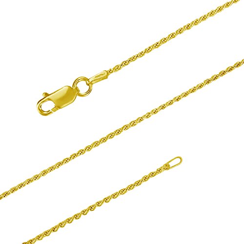 Product Cover 14kt Yellow Gold Plated Sterling Silver 1.1mm Diamond-Cut Rope Chain Necklace Solid Italian Nickel-Free, 14-36 Inch