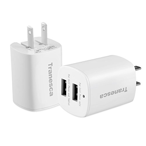 Product Cover Tranesca Dual USB Wall Chargers for iPhone Xs/Xs Max,iPhone XR/8/7/6S/6S Plus/6 Plus/6, Samsung Galaxy S7/S6/S5 Edge, LG, HTC, Moto, Kindle and More-2 Pack (White)