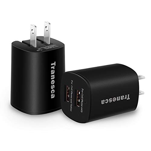 Product Cover Tranesca Dual USB Wall Chargers for iPhone Xs/Xs Max,iPhone XR/8/7/6S/6S Plus/6 Plus/6, Samsung Galaxy S7/S6/S5 Edge, LG, HTC, Moto, Kindle and More-2 Pack Black