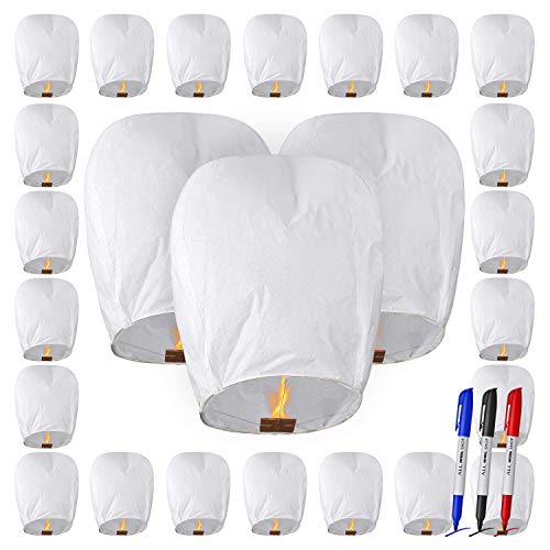 Product Cover All Natural Shop 25 Pack Chinese Sky Lanterns - White, 100% Biodegradable. Wire-Free Paper Japanese Prime Paper Sky Lantern to Release in Sky.