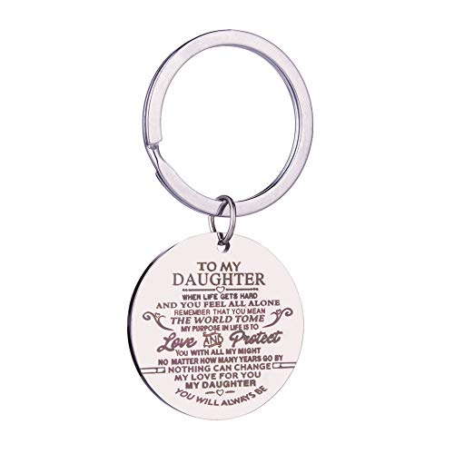 Product Cover Family inspirational Keychain Gifts Engraved Words To my Daughter Key Ring you will always be my daughter Car key Ring