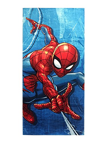 Product Cover Jay Franco Marvel Spiderman Blue City Kids Bath/Pool/Beach Towel - Super Soft & Absorbent Fade Resistant Cotton Towel, Measures 28 inch x 58 inch (Official Marvel Product)