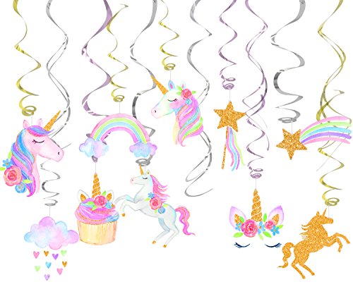 Product Cover 30 Ct Unicorn Hanging Swirl Decorations-Unicorn Party Decorations-Unicorn Birthday Party Supplies
