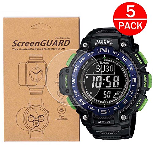 Product Cover [5-Pack] For Casio SGW-1000/sgw 1000 Watch Screen Protector,Full Coverage Screen Protector for Casio SGW-1000 Watch HD Clear Anti-Bubble and Anti-Scratch