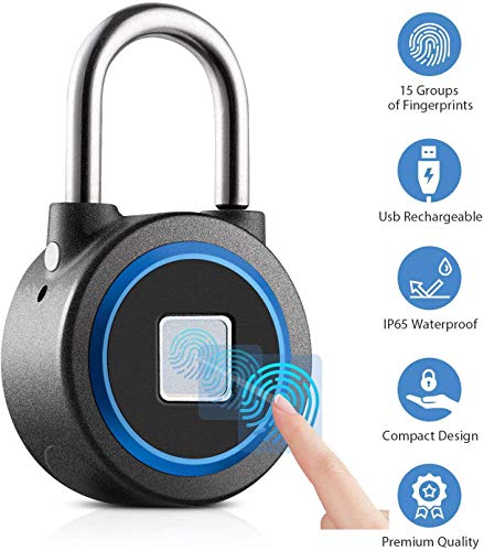 Product Cover Fingerprint Padlock, Bluetooth Connection Metal Waterproof, Suitable for House Door, Suitcase, Backpack, Gym, Bike, Office, APP is Suitable for Android/iOS, Support USB Charging