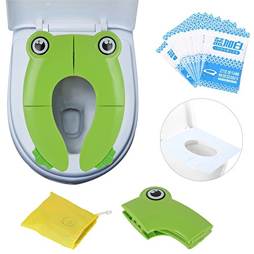 Product Cover PITAYA Travel Portable Folding Potty Training Toilet Seat Cover, Non Slip Silicone Pads, Suitable for Kids Baby Boys and Girls (Green)
