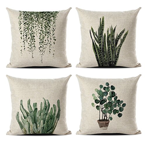 Product Cover Set Of 4 Green Plant Throw Pillow Covers Decorative Cotton Line Outdoor Cushion Cover Sofa Home Pillow Covers 18x18