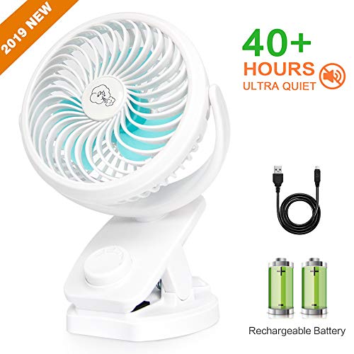 Product Cover Stroller Fan Clip On Desk Fan 4400mAh Rechargeable Battery Operated USB Portable Personal Fan for Baby Stroller,Office,Home,Travel,Camping(White)