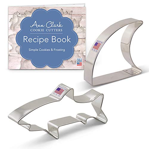 Product Cover Ann Clark Cookie Cutters 2-Piece Shark Cookie Cutter Set with Recipe Booklet, Shark and Fin