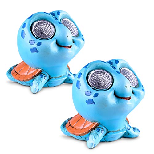 Product Cover Turtle Solar Garden Decor Figurine Set | Outdoor LED Lawn Figure | Light Up Decorative Statue Accents for Patio, Lawn, Deck | Weather Resistant | Great Housewarming Gift Idea (Blue, 2 Pack)