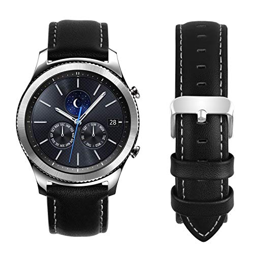 Product Cover Fullmosa Compatible Samsung Galaxy 46mm/Gear S3 Frontier/Classic Watch Bands, Quick Release Leather Watch Band for Gear S3 Bands/Moto 360 2nd Gen 46mm 22mm Watch Band, Black + Silver Buckle