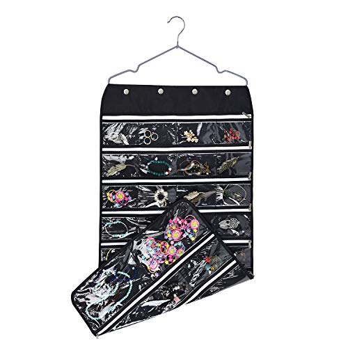 Product Cover SPIKG 56 Pockets Dual Sided Jewelry Hanging Organizer Oxford Storage Bag with Zipper Hanger (Black)