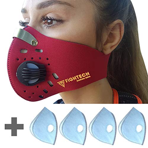 Product Cover FIGHTECH Children Dust Mask | Youth Mouth Mask Respirator with 4 Carbon Filters for Air Pollution, Pollen Allergy | Washable and Reusable Kids Neoprene Half Face Mask (Red)