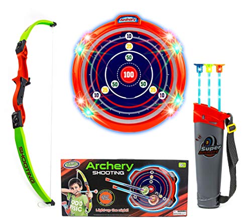 Product Cover Toysery Kids Archery Bow and Arrow Toy Set - Target Practice with LED Flashing Lights and Sounds - Indoor Outdoor Toys, Garden Fun Game - Best Archery Bow & Arrow Toy Set for Kids Age 6 and Up