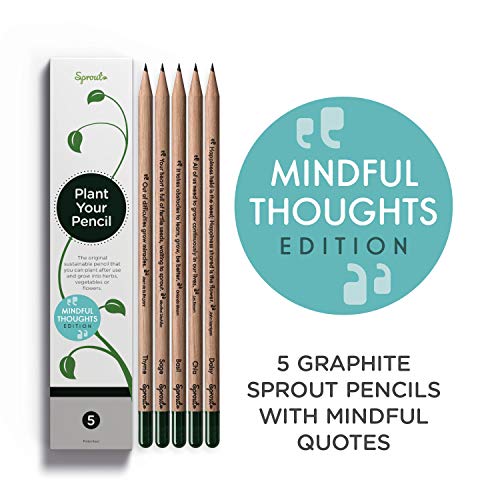 Product Cover Sprout pencils - Mindful Thoughts Edition | Plantable Graphite Pencils with Seeds in eco-friendly Wood | 5 Pack | Gift set with herbs and flowers