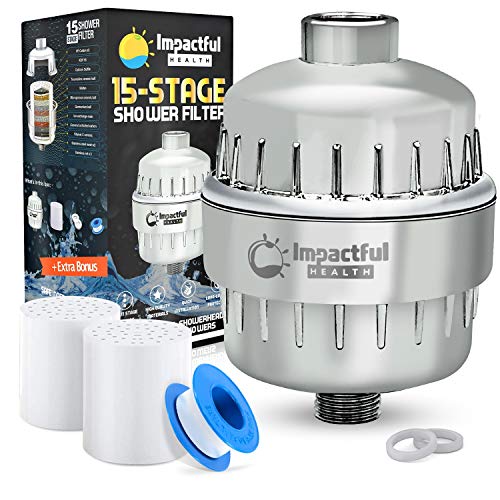 Product Cover Impactful Health Shower Head Filter For Hard Water 15-Stage 3 Cartridges (1 as Bonus) High Pressure Vitamin C Water Softener That Removes Chlorine Fluoride Metals For Handheld and Shower Heads