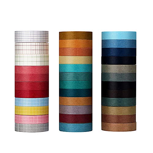Product Cover Molshine 35rolls Washi Masking Tape Set,Sticky Paper Tape,Crafts Tape for DIY,Bullet Diary Decorative,Gift Wrapping,Scrapbook,Office,Party Supplies,Collection- Pure Color and Grid Series