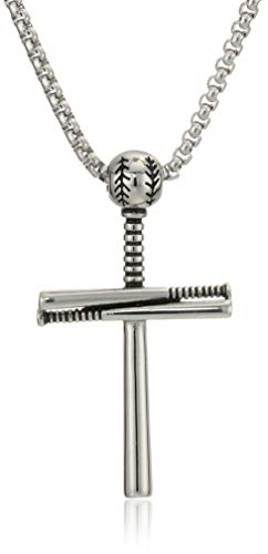 Product Cover YOUFENG Cross Necklace for Men Women Boy Athletes Cross Pendant Sports Stainless Steel Baseball and Baseball Bat