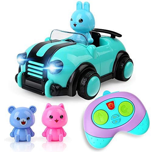 Product Cover BeebeeRun Cartoon Remote Control Car Toys for 3 4 5 Year Old Kids Boys Girls, 2CH R/C Race Car with Music