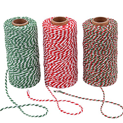 Product Cover Sunmns 3 Roll Christmas Twine Cotton String Rope Cord for Gift Wrapping, Arts Crafts, 984 Feet (Multicolor A)