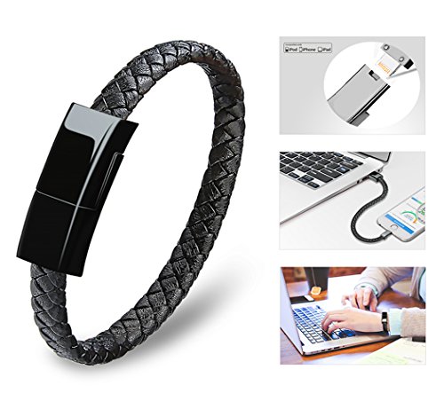 Product Cover Dzzkoye USB Charging Cable Bracelet Short Portable Leather Charger cord (L)