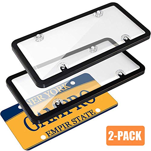 Product Cover GAMPRO Car License Plates Covers and Frames Combo, 2-Pack Car License Plate Frame Holder Shield for All Standard US 6x12 inches License Plates, Screws Included (Clear)