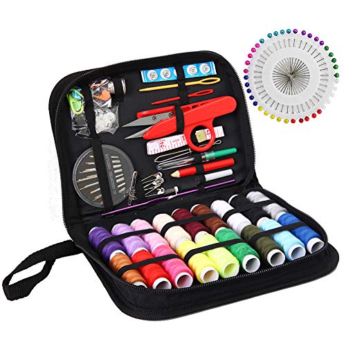 Product Cover Sewing KIT, XL Sewing Supplies for DIY, Beginners, Adult, Kids, Summer Campers, Travel and Home,Sewing Set with Scissors, Thimble, Thread, Needles, Tape Measure, Carrying Case and Accessories