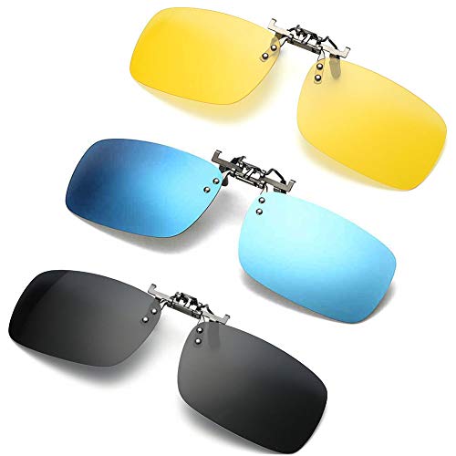 Product Cover 3 PACK, Clip on Flip up Polarized Lens For Prescription Glasses, UV Protection Sunglasses Over RX Eyeglasses
