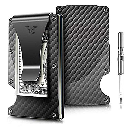 Product Cover Minimalist Carbon Fiber Slim Wallet | RFID Blocking Front Pocket Wallet | Carbon Fiber Money Clip | Credit Card Holder for Men and Women | The Perfect Gift 
