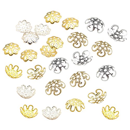 Product Cover 600PCS Gold Silver Iron Filigree Flower 9mm 10mm Bead Caps for Jewelry Making End Caps by SkyCooool