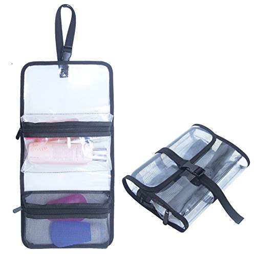 Product Cover TSA Approved Toiletry Bag Clear Travel Bag Cosmetic Bags Makeup Organizer Bag Folding Travel Bag With A Hanging Strap (Clear)